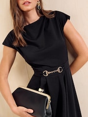 Friends Like These Black Hardware Detail Workwear Midi Dress - Image 2 of 5