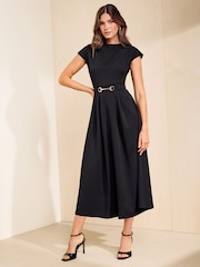 Friends Like These Black Hardware Detail Workwear Midi Dress - Image 3 of 5