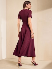 Friends Like These Berry Red Short Sleeve Textured Belted Midi Dress - Image 5 of 5