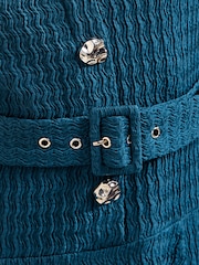 Friends Like These Teal Blue Short Sleeve Textured Belted Midi Dress - Image 4 of 5
