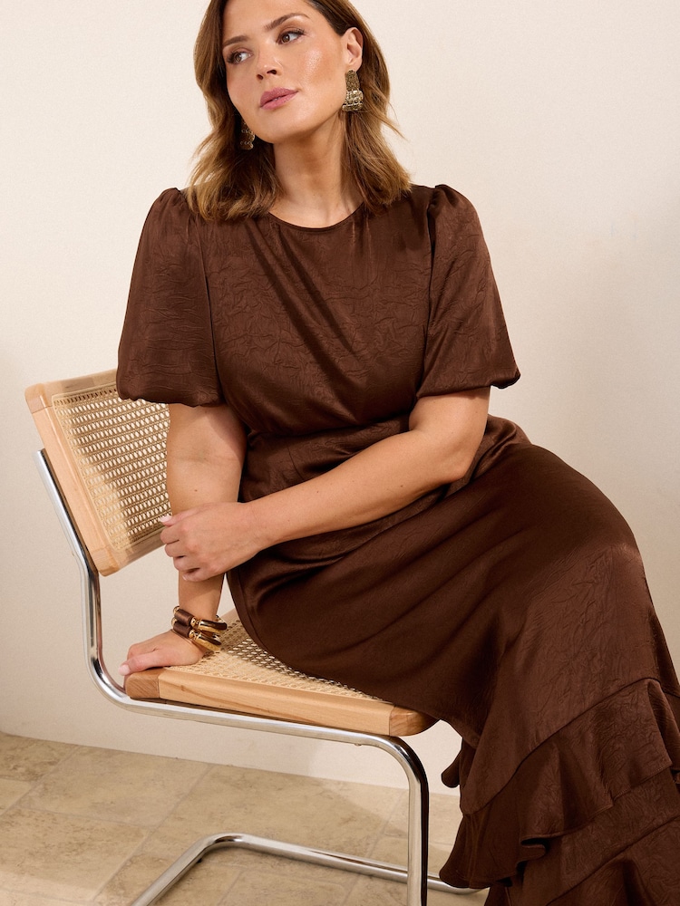 brown dress size 12 Buy Friends Like These Chocolate Curve Puff Sleeve Ruffle Hem Satin Midi from Next USA Size Guide:US 2/ UK 6 Adventure just ahead fantasy wedding dress HALTERNECK A-LINE MAXI DRESS