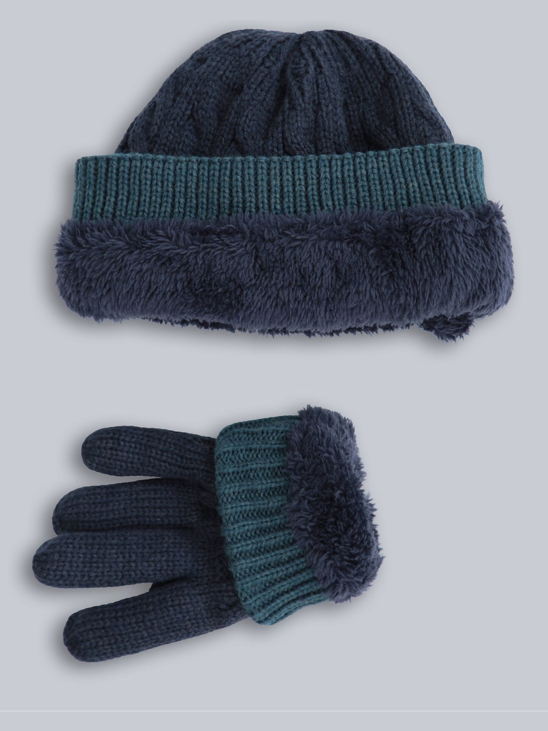 Buy Animal Blue Kids Fur Lined Hat & Gloves Set from Next Romania