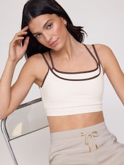 OSIA Cream and Brown Tipped Double Layer Crop Top - Image 2 of 4