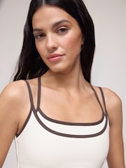 OSIA Cream and Brown Tipped Double Layer Crop Top - Image 3 of 4
