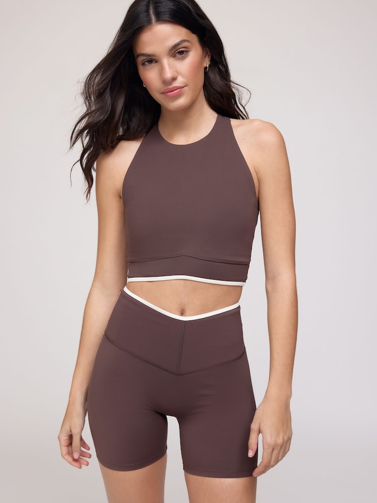 OSIA Chocolate Brown Tipped High Neck Crop Top - Image 1 of 5 OSIA Chocolate Brown Tipped High Neck Crop Top - Image 1 of 5
