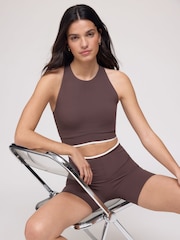 OSIA Chocolate Brown Tipped High Neck Crop Top - Image 2 of 5