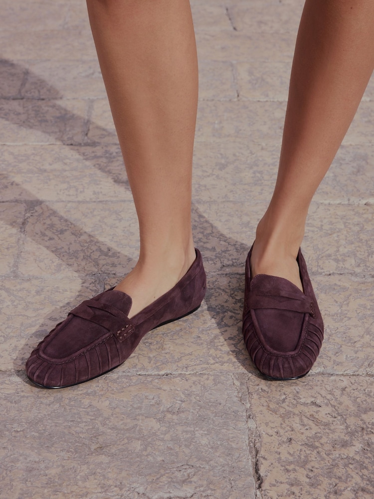 Chocolate Brown Forever Comfort® Suede Leather Ruched Loafers - Image 1 of 3 Chocolate Brown Forever Comfort® Suede Leather Ruched Loafers - Image 1 of 3