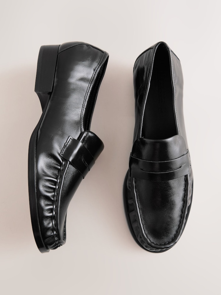 Black Forever Comfort® Ruched Leather Loafers - Image 1 of 5