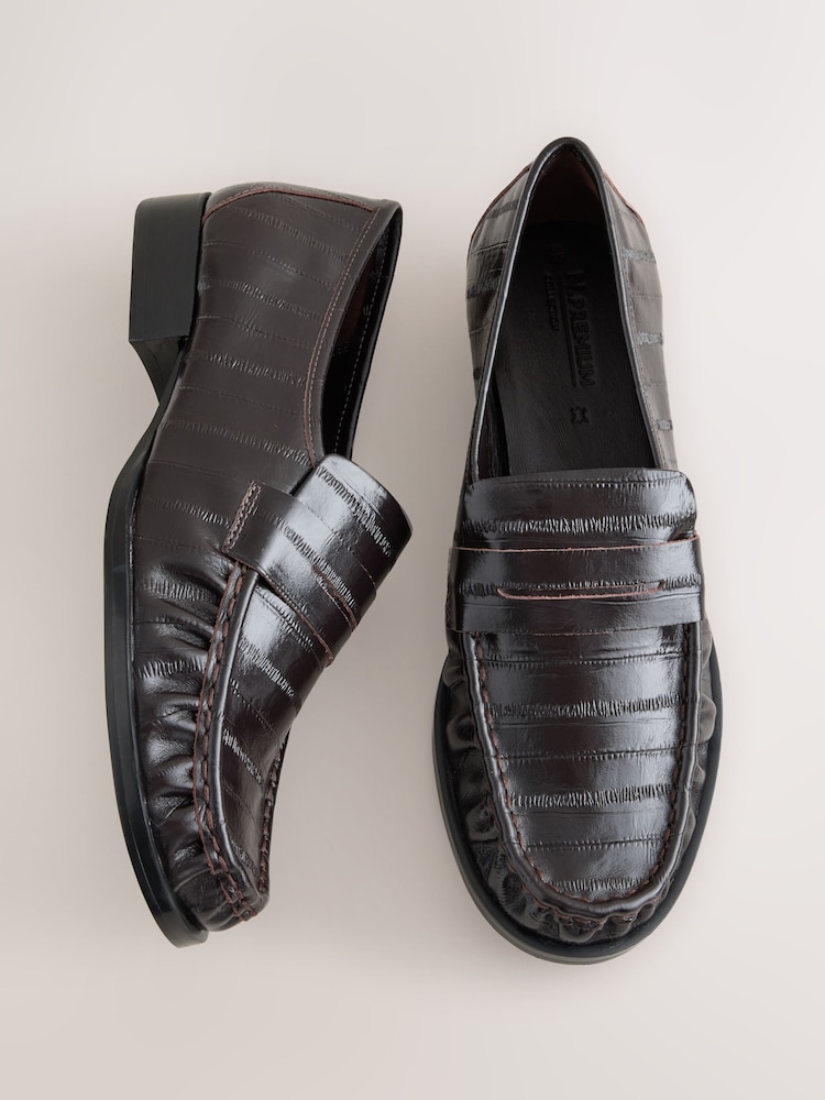 Chocolate Brown Forever Comfort® Ruched Leather Loafers - Image 1 of 10