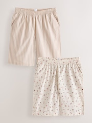 Ecru Stripe/Ditsy Longline Bermuda Cotton Shorts 2 Pack - Image 1 of 10