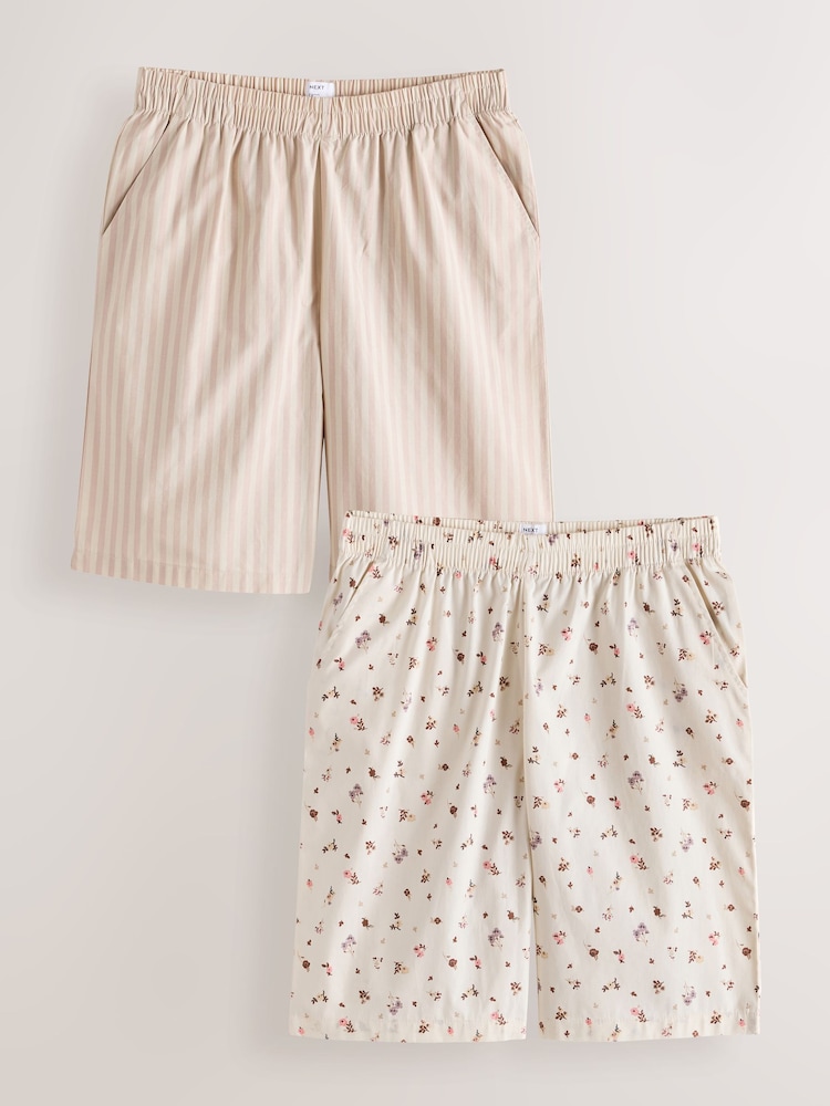 Ecru Stripe/Ditsy Longline Bermuda Cotton Shorts 2 Pack - Image 1 of 10