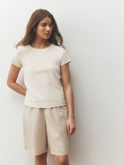 Ecru Stripe/Ditsy Longline Bermuda Cotton Shorts 2 Pack - Image 6 of 10
