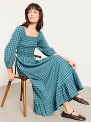 FatFace Adele Teal Blue Check Midi Dress - Image 3 of 5