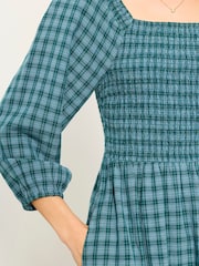 FatFace Adele Teal Blue Check Midi Dress - Image 4 of 5