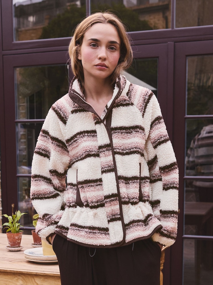 Pink Stripe Borg Half Zip Peplum Fleece - Image 1 of 9