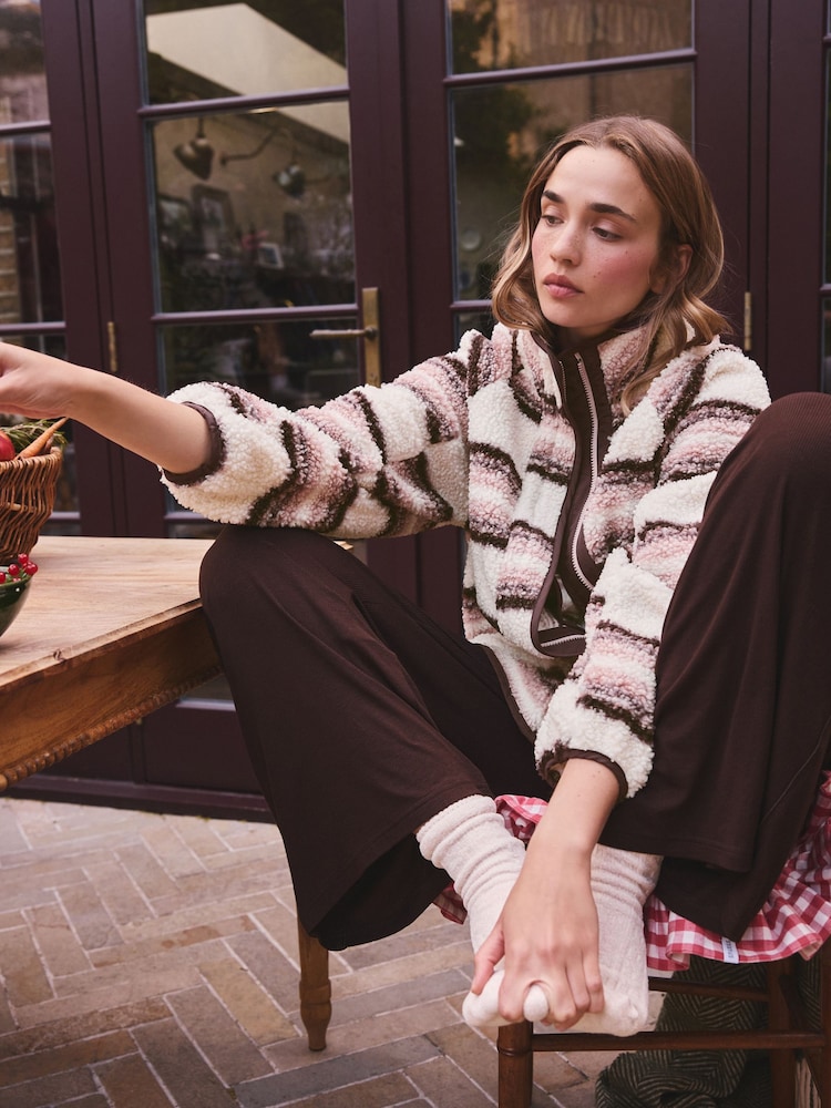 Pink Stripe Borg Half Zip Peplum Fleece - Image 2 of 9