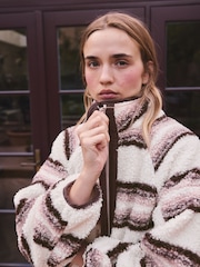 Pink Stripe Borg Half Zip Peplum Fleece - Image 4 of 9