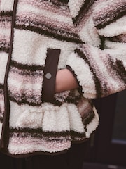 Pink Stripe Borg Half Zip Peplum Fleece - Image 5 of 9