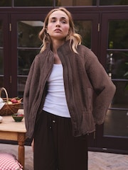 Chocolate Brown Borg Half Zip Peplum Fleece - Image 1 of 9