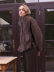 Chocolate Brown Borg Half Zip Peplum Fleece - Image 2 of 9