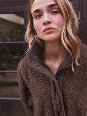 Chocolate Brown Borg Half Zip Peplum Fleece - Image 3 of 9