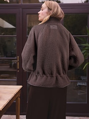 Chocolate Brown Borg Half Zip Peplum Fleece - Image 4 of 9
