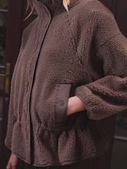 Chocolate Brown Borg Half Zip Peplum Fleece - Image 6 of 9