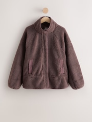 Chocolate Brown Borg Half Zip Peplum Fleece - Image 7 of 9