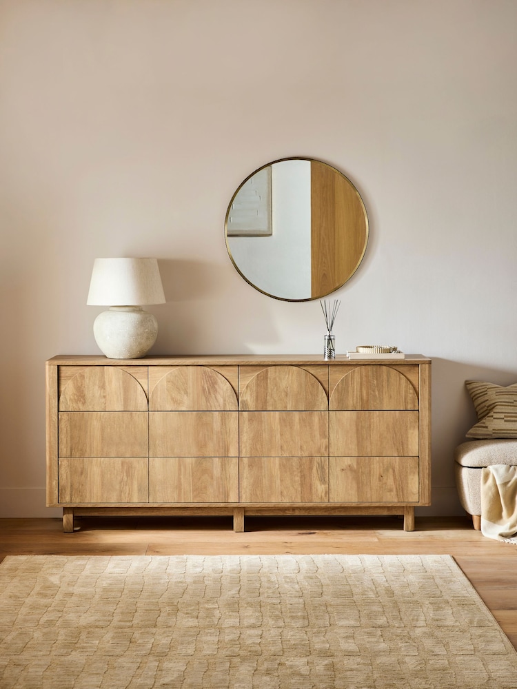 Natural Arches Mango Effect Wide 8 Drawer Chest of Drawers - Image 1 of 10 Natural Arches Mango Effect Wide 8 Drawer Chest of Drawers - Image 1 of 10
