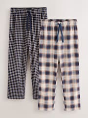 Navy/ Neutral Cosy Check Jersey Pyjama Bottoms 2 Pack - Image 1 of 11