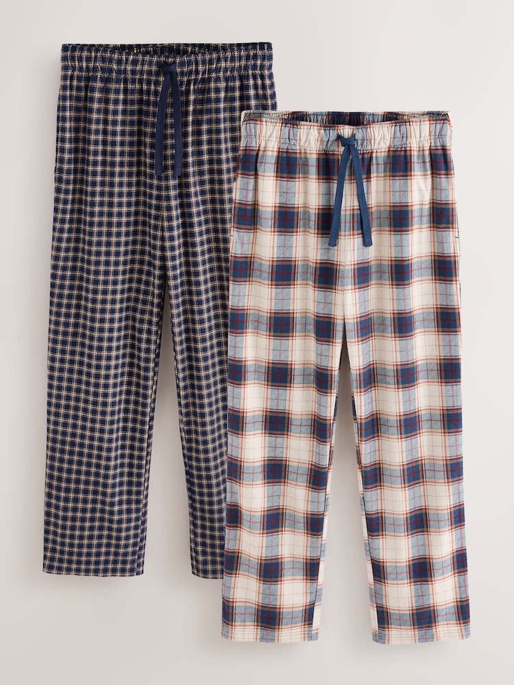 Navy/ Neutral Cosy Check Jersey Pyjama Bottoms 2 Pack - Image 1 of 11