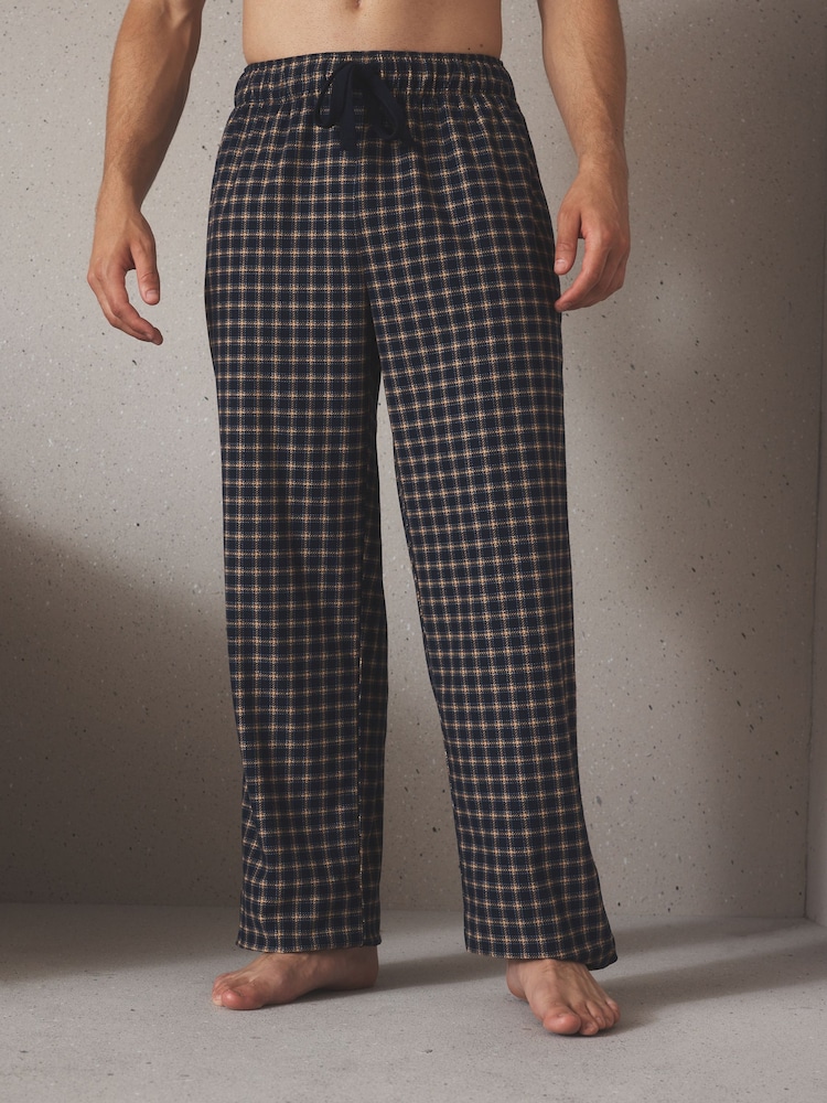 Navy/ Neutral Cosy Check Jersey Pyjama Bottoms 2 Pack - Image 2 of 11