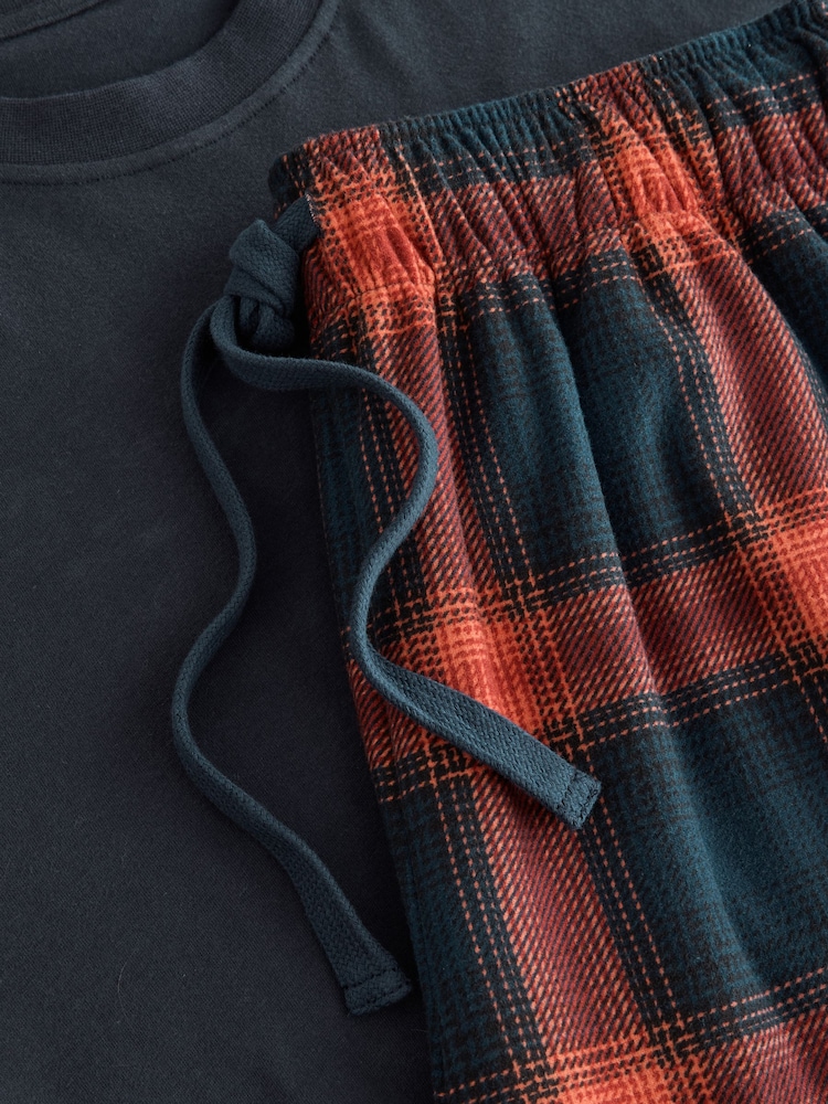 Navy Blue Cosy Check Long Sleeve Jersey Pyjamas Set - Image 11 of 11 Navy Blue Cosy Check Long Sleeve Jersey Pyjamas Set - Image 11 of 11