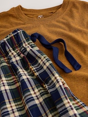 Ochre Yellow Short Sleeve Cosy Check Jersey Pyjamas Set - Image 10 of 11