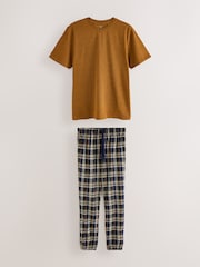 Ochre Yellow Short Sleeve Cosy Check Jersey Pyjamas Set - Image 7 of 11