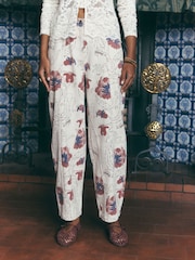 Ecru Floral Print National Trust X Next Cotton Cargo Barrel Leg Trousers - Image 4 of 9