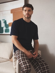 Navy/ Ecru Jersey Short Sleeve Pyjamas Set 2 Pack - Image 1 of 7