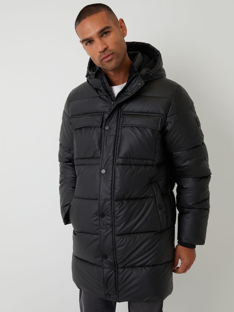 Threadbare Black Showerproof PU Longline Puffer Coat - Image 2 of 5 Threadbare Black Showerproof PU Longline Puffer Coat - Image 2 of 5