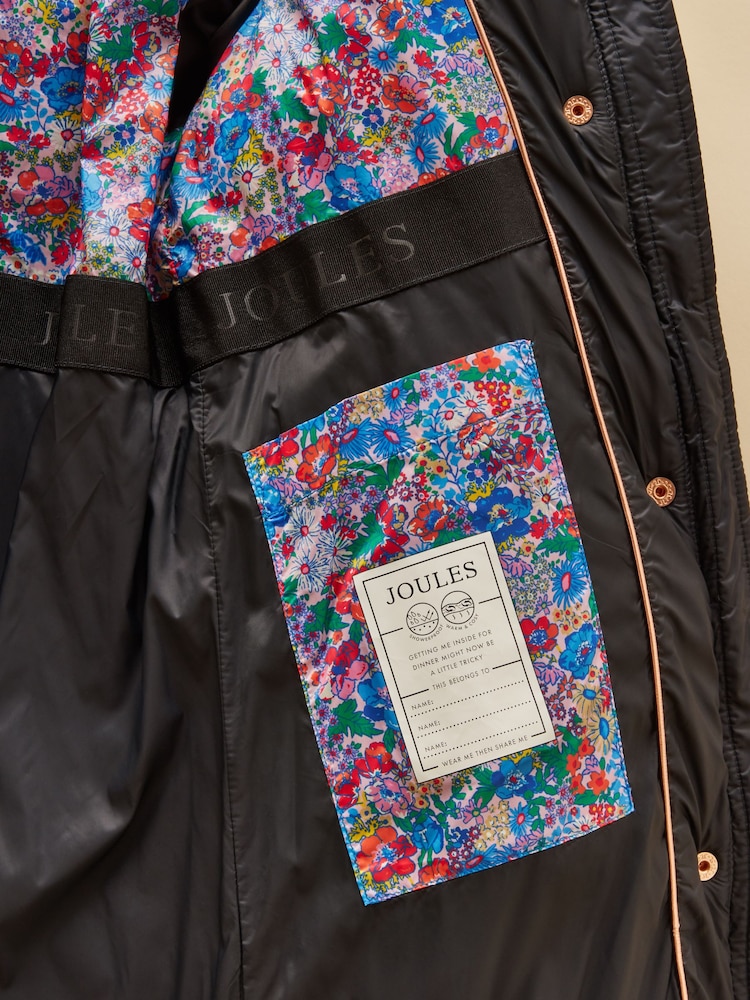 Joules Girls' Black Showerproof Padded Coat - Image 6 of 6