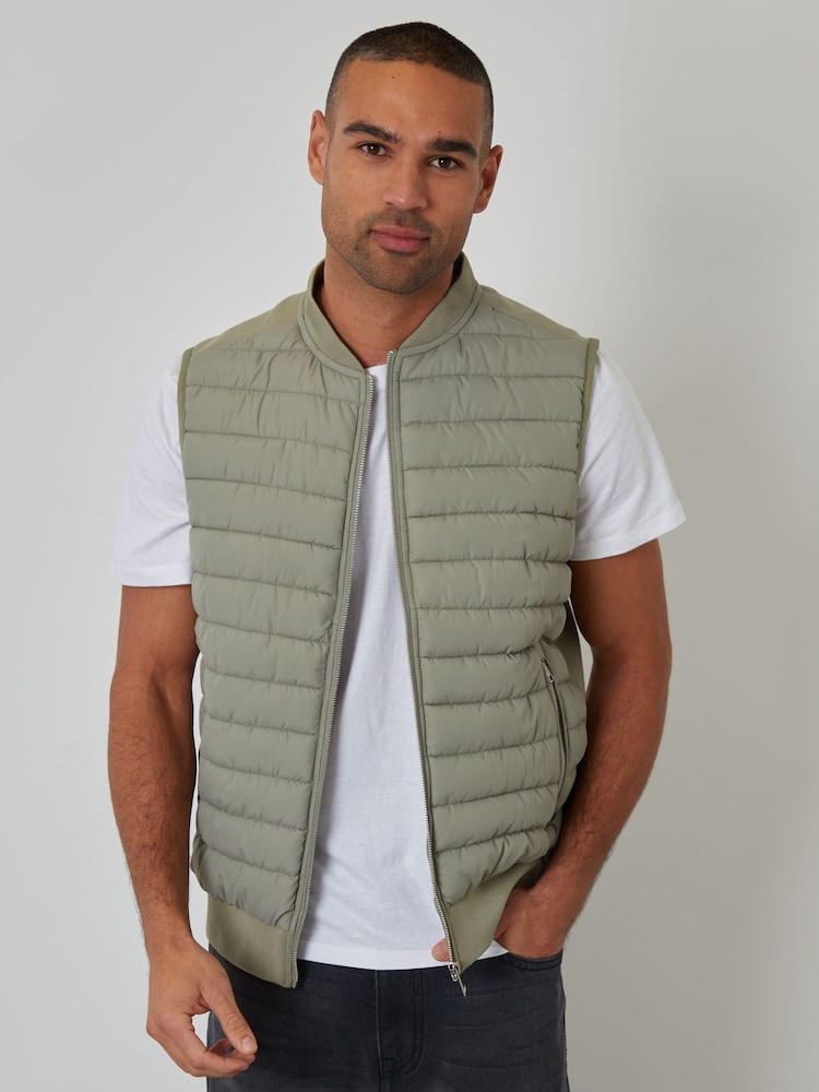 Threadbare Green Quilted Hybrid Gilet - Image 1 of 5