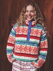 Red/Green Fairisle Half Zip Borg Fleece - Image 1 of 7