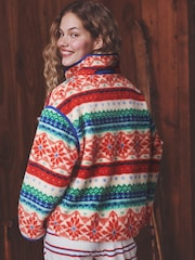 Red/Green Fairisle Half Zip Borg Fleece - Image 3 of 7