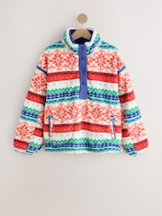 Red/Green Fairisle Half Zip Borg Fleece - Image 4 of 7
