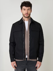 Threadbare Black Showerproof Lightweight Zip Up Jacket With Collar - Image 1 of 6