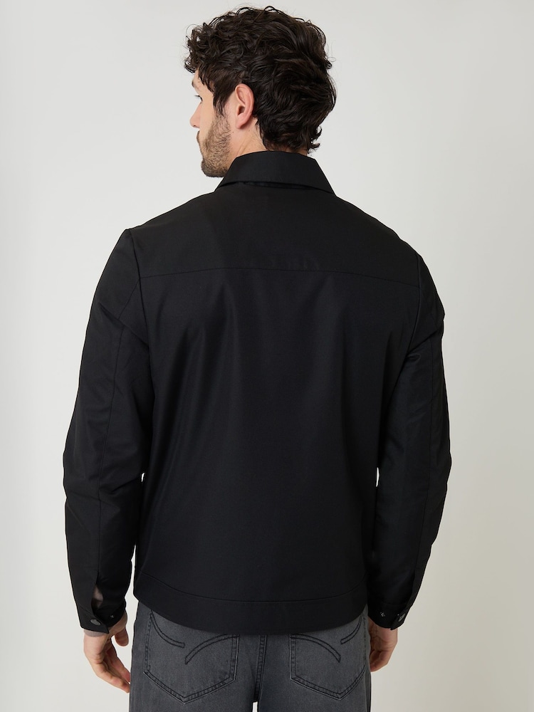 Threadbare Black Showerproof Lightweight Zip Up Jacket With Collar - Image 2 of 6