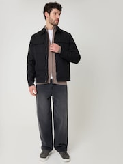 Threadbare Black Showerproof Lightweight Zip Up Jacket With Collar - Image 3 of 6