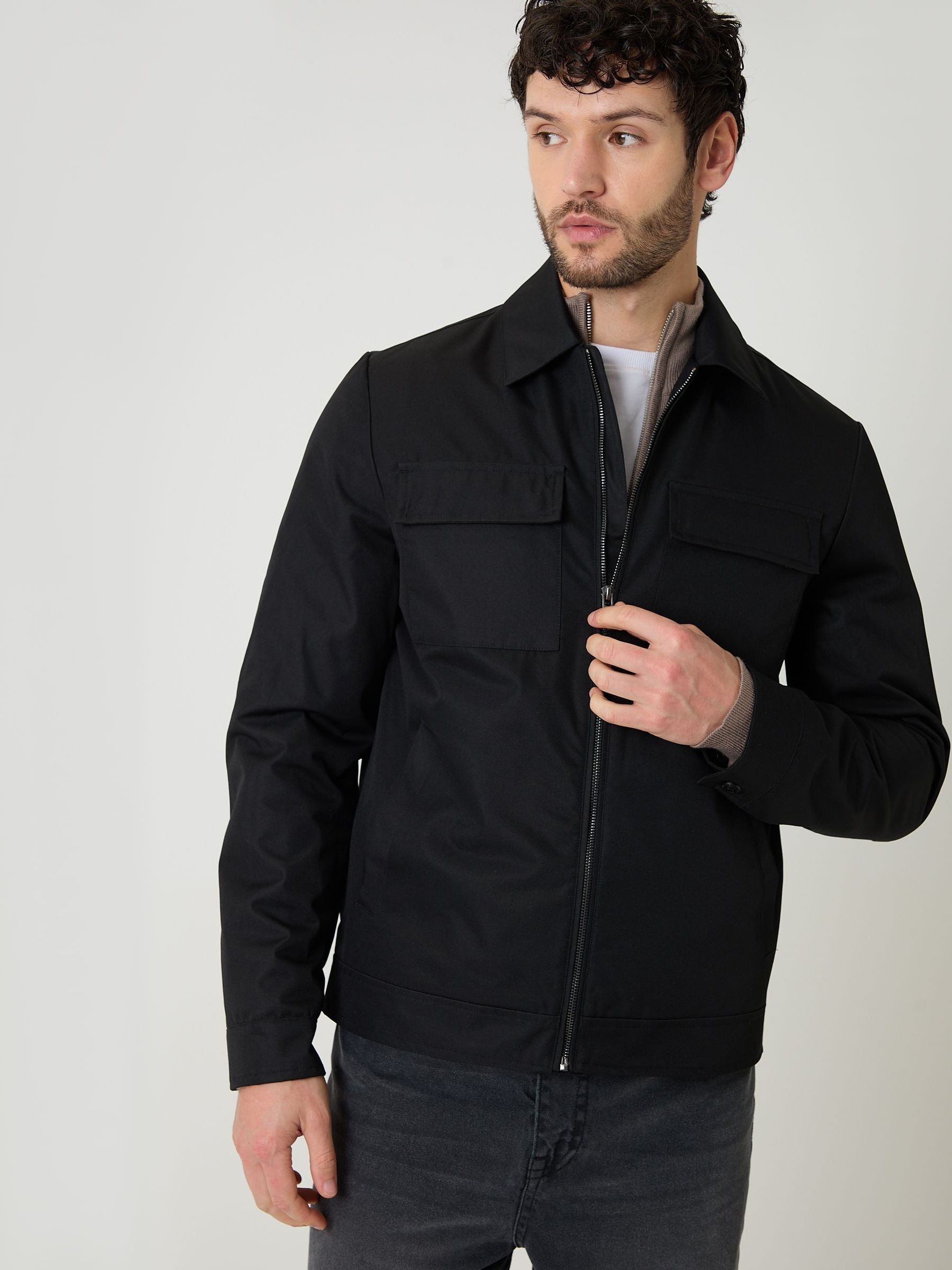 Buy Threadbare Black Showerproof Lightweight Zip Up Jacket With