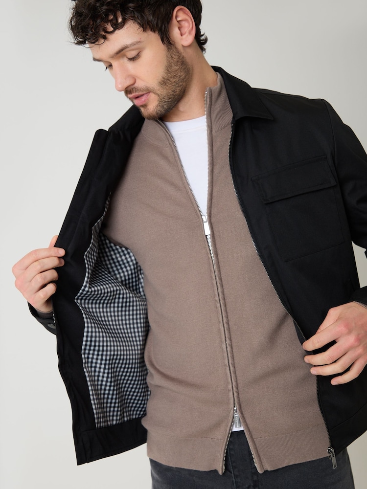 Threadbare Black Showerproof Lightweight Zip Up Jacket With Collar - Image 6 of 6