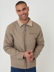Threadbare Brown Lightweight Cotton Canvas Jacket With Corduroy Collar - Image 5 of 5
