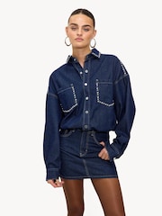LOAVIES Blue Hide Away Studded Denim Shirt Dress - Image 1 of 4